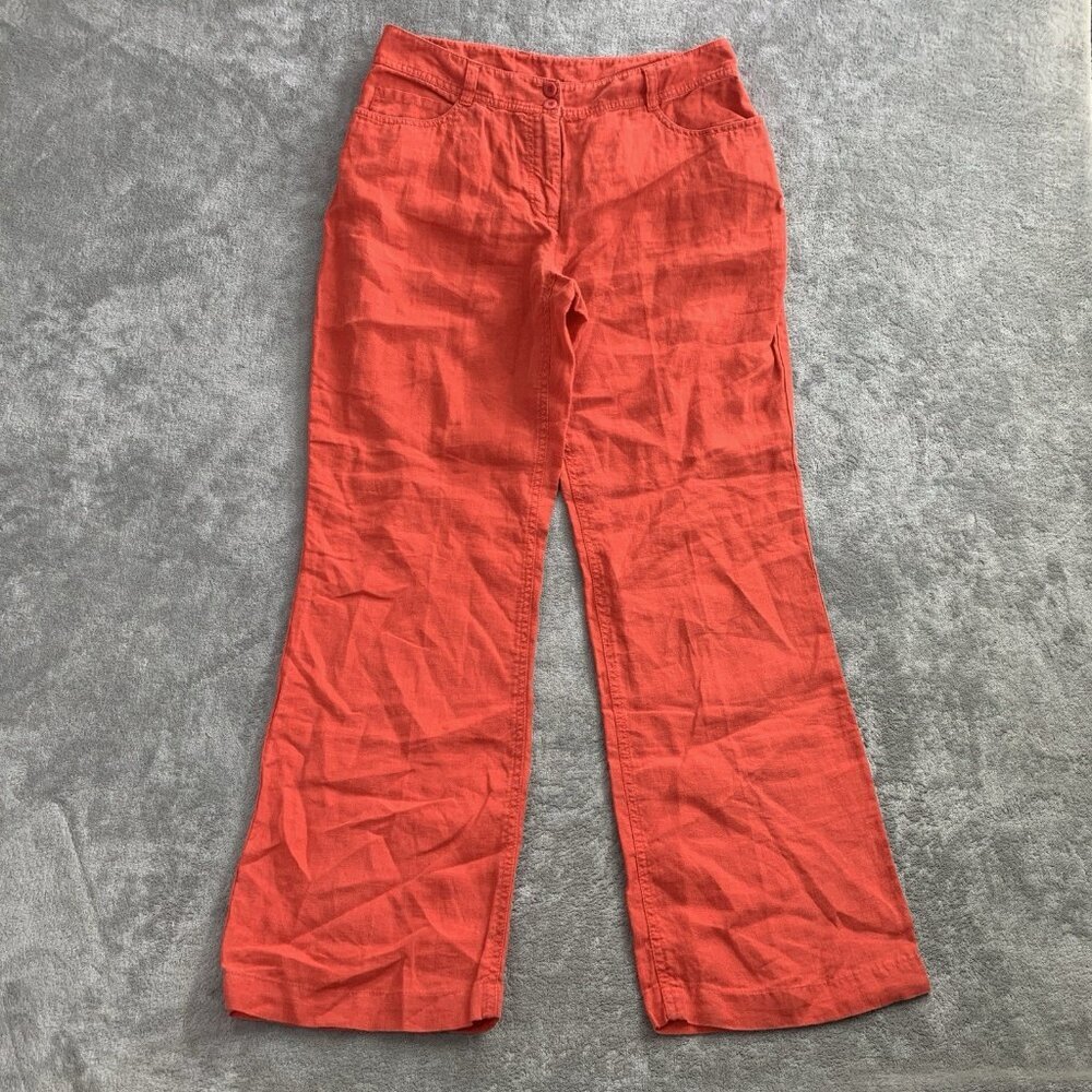 Eileen Fisher Pants Womens Small Linen Blend Orange Casual High Rise Trousers - Picture 2 of 11